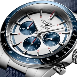 Longines Conquest Chronograph 42mm Silver Dial Close Up