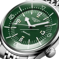 Longines Legend Diver 39mm Green Dial Close Up