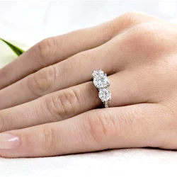 Memoire Three Stone 1.00ct Diamond Ring on hand