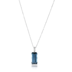 Octagonal London Blue Topaz & Diamond Pendant Necklace