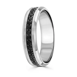 Platinum 0.75ct Black Diamond Centre 5.5mm Wedding Ring