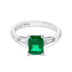 Platinum 1.15ct Emerald & Diamond Trilogy Ring Flat