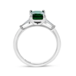 Platinum 1.15ct Emerald & Diamond Trilogy Ring Upright