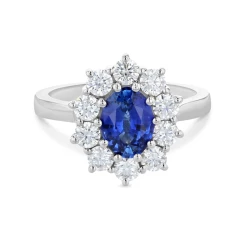 Platinum 1.29ct Oval Sapphire and Diamond Cluster Ring Flat