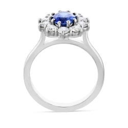 Platinum 1.29ct Oval Sapphire and Diamond Cluster Ring Upright