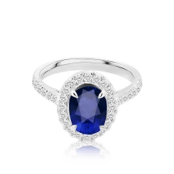 Platinum 2.30ct Sapphire & Diamond Halo Ring Flat