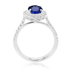 Platinum 2.30ct Sapphire & Diamond Halo Ring Upright