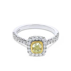 Platinum Cushion Cut Yellow Diamond Halo Ring Flat