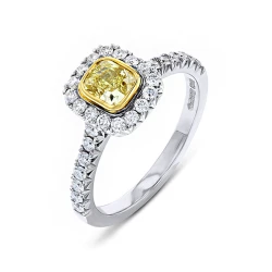 Platinum Cushion Cut Yellow Diamond Halo Ring