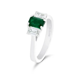 Platinum Octagonal 0.69ct Emerald and Diamond Three Stone Ring