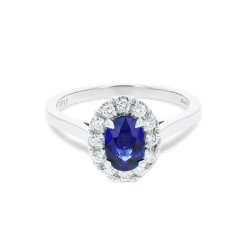 Platinum Oval 1.03ct Sapphire & Diamond Cluster Ring Flat