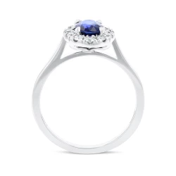 Platinum Oval 1.03ct Sapphire & Diamond Cluster Ring Upright