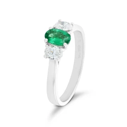 Platinum Oval Emerald and Diamond Three Stone Ring