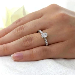 Skye Classic Oval Platinum 0.70ct Diamond Ring on Hand