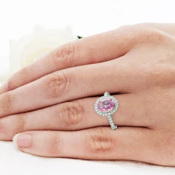 Skye Oval 1.08ct Pink Sapphire & Diamond Cluster Ring on hand