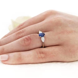 The Florentine Oval 2.31ct Sapphire & Diamond Trilogy Ring on Hand