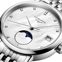 The Longines Elegant Collection 30mm Moonphase Diamond Dial Close Up