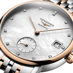 The Longines Elegant Collection 34.5mm Mother-Of-Pearl Dial Close Up