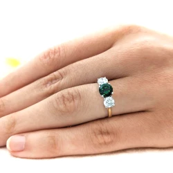 Trilogy Classic 18ct Yellow Gold 1.06ct Green Tourmaline & Diamond Ring on Hand