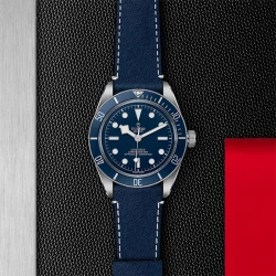 Tudor Black Bay 58 39mm Blue Dial with Strap on branded background