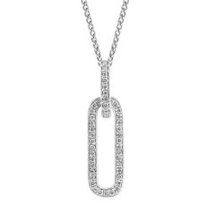 White Gold 0.16ct Diamond Linked Oval Necklace Close up