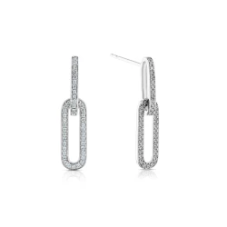 White Gold 0.31ct Diamond Linked Oval Earrings Front and angled view