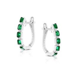 White Gold 0.56ct Emerald & Diamond Hoop Earrings Angled View