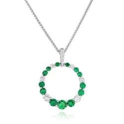 White Gold 0.72ct Emerald & Diamond Circle Necklace close up