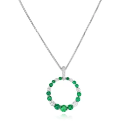 White Gold 0.72ct Emerald & Diamond Circle Necklace