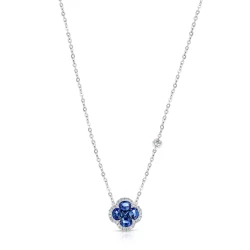 White Gold 0.88ct Sapphire & Diamond Flower Necklace