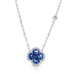 White Gold 0.88ct Sapphire & Diamond Flower Pendant Close Up