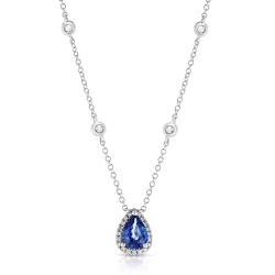 White Gold 1.14ct Sapphire and Diamond Necklace Close Up