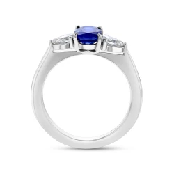 White Gold 1.16ct Oval Sapphire & Diamond Trilogy Ring Upright