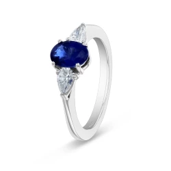 White Gold 1.16ct Oval Sapphire & Diamond Trilogy Ring