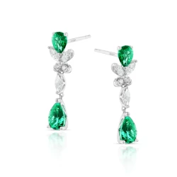 White Gold 1.22ct Emerald and Diamond Butterfly Drop Earrings side view