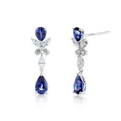 White Gold 1.42ct Sapphire & Diamond Butterfly Drop Earrings Front and Angled View