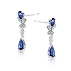 White Gold 1.42ct Sapphire & Diamond Butterfly Drop Earrings Side View