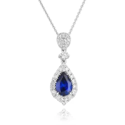 White Gold 1.47ct Sapphire & Diamond Necklace Close Up