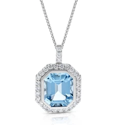 White Gold 2.26ct Cushion-Cut Aquamarine & Diamond Necklace Close