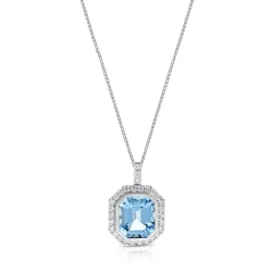 White Gold 2.26ct Cushion-Cut Aquamarine & Diamond Necklace