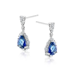 White Gold 2.49ct Sapphire & Diamond Drop Earrings Side View