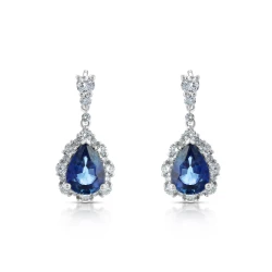 White Gold 2.49ct Sapphire & Diamond Drop Earrings