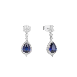 White Gold 3.40ct Sapphire & Diamond Drop Earrings Front and Angled