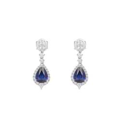 White Gold 3.40ct Sapphire & Diamond Drop Earrings