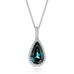 White Gold 4.00ct Teal Tourmaline & Diamond Necklace Close up