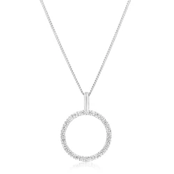 White Gold and Diamond Open Circle Pendant