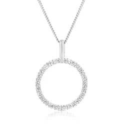 White Gold and Diamond Open Circle Pendant Close Up