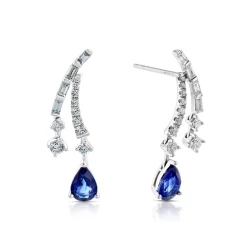 White Gold Curved 0.99ct Sapphire and Diamond Earrings front and angled view