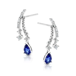 White Gold Curved 0.99ct Sapphire and Diamond Earrings side view