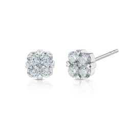 White Gold Floral 0.54ct Diamond Stud Earrings Front and Side View